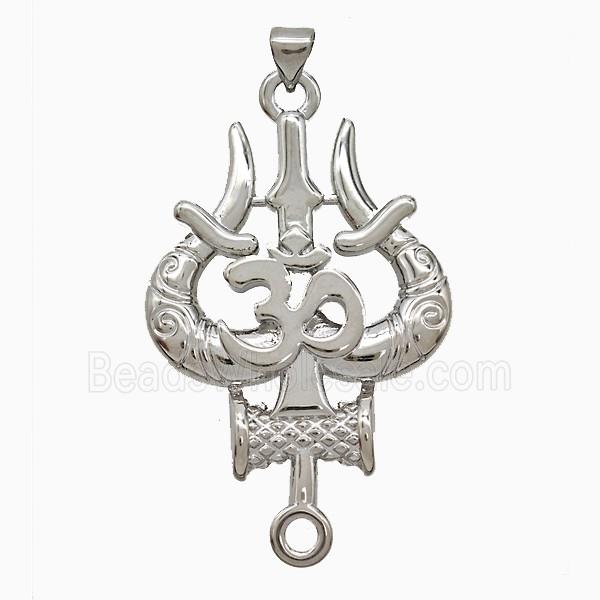 OM Mahakal Trishul Locket Charms Copper Pendant Platinum Plated