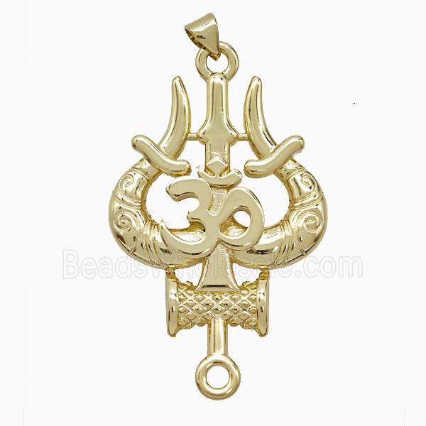 OM Mahakal Trishul Locket Charms Copper Pendant Gold Plated