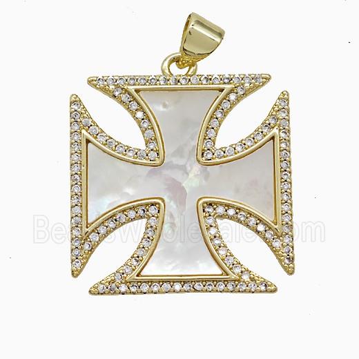 Copper Cross Pendant Pave Zirconia Shell Gold Plated