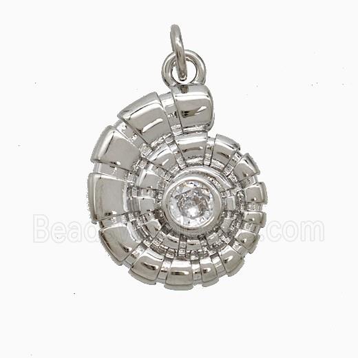 Copper Spiral Shell Pendant Pave Zirconia Platinum Plated