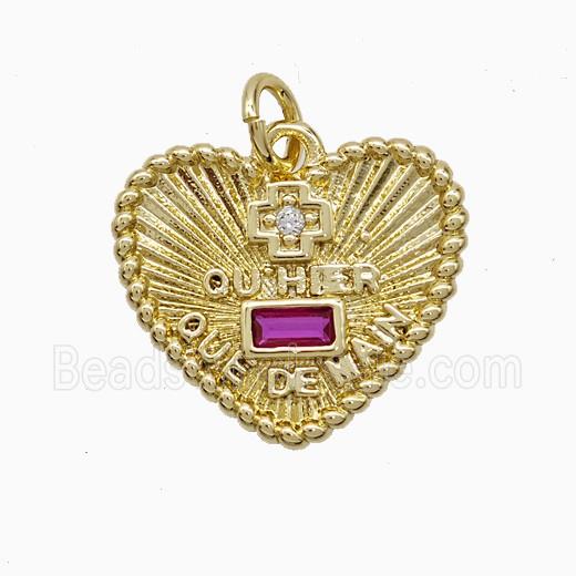 Copper Heart Pendant Pave Zirconia French Love Cross Gold Plated