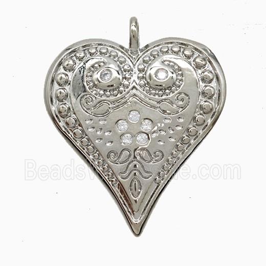 Copper Heart Pendant Pave Zirconia Platinum Plated