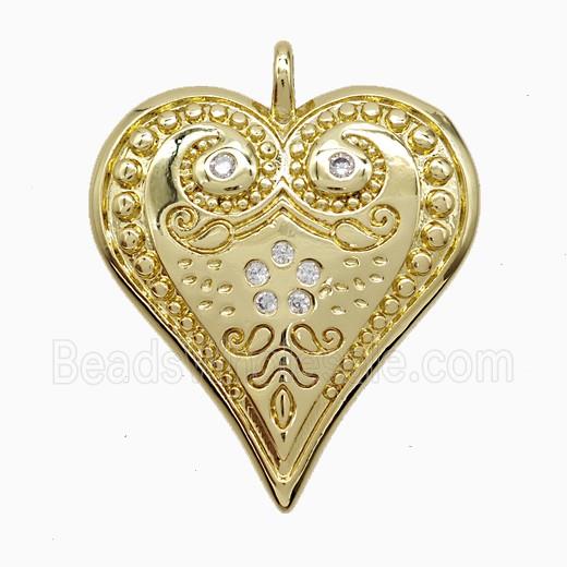 Copper Heart Pendant Pave Zirconia Gold Plated