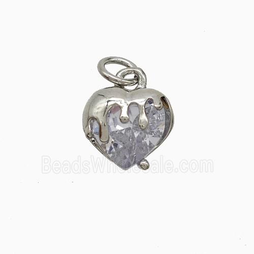 Copper Heart Pendant Pave Crystal Glass Platinum Plated