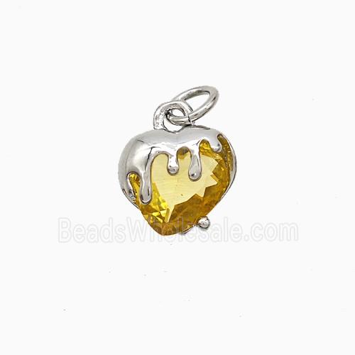 Copper Heart Pendant Pave Yellow Crystal Glass Platinum Plated