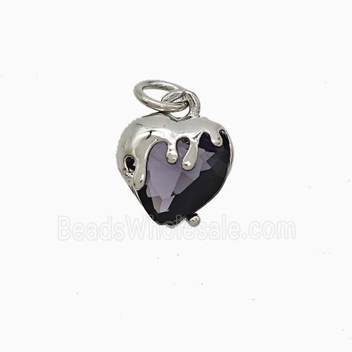 Copper Heart Pendant Pave Purple Crystal Glass Platinum Plated