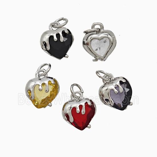 Copper Heart Pendant Pave Crystal Glass Platinum Plated Mixed
