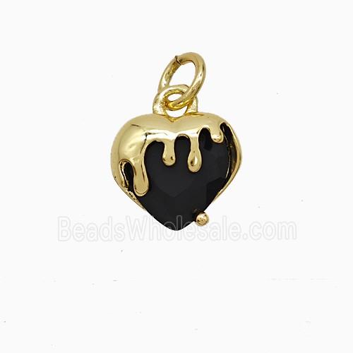 Copper Heart Pendant Pave Black Crystal Glass Gold Plated