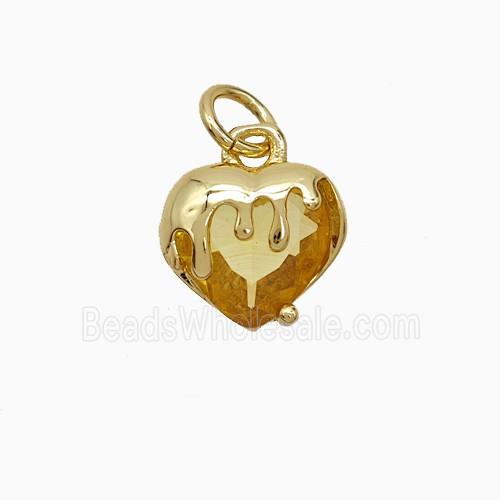Copper Heart Pendant Pave Yellow Crystal Glass Gold Plated