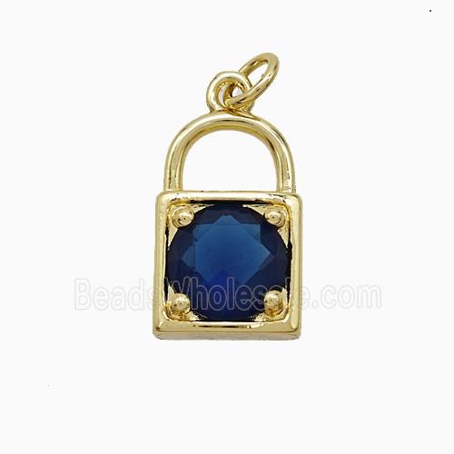 Copper Locket Pendant Pave Blue Crystal Glass Gold Plated