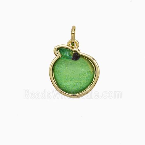 Copper Apple Pendant Pave Green Resin Gold Plated
