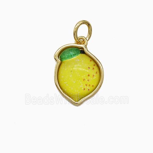 Copper Mango Pendant Pave Yellow Resin Gold Plated