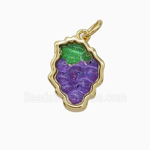 Copper Grape Pendant Pave Purple Resin Gold Plated