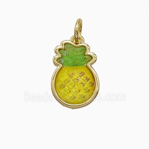 Copper Pineapple Pendant Pave Yellow Resin Gold Plated