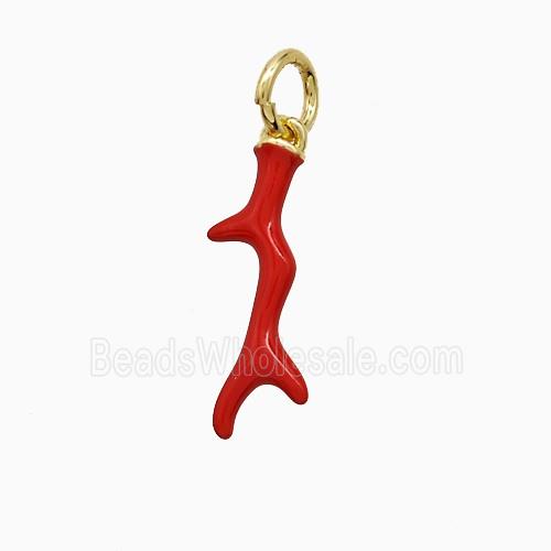 Enamel Antler Pendant Red Enamel Gold Plated