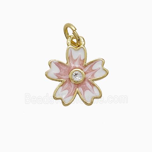 Copper Flower Pendant Pink Enamel Gold Plated
