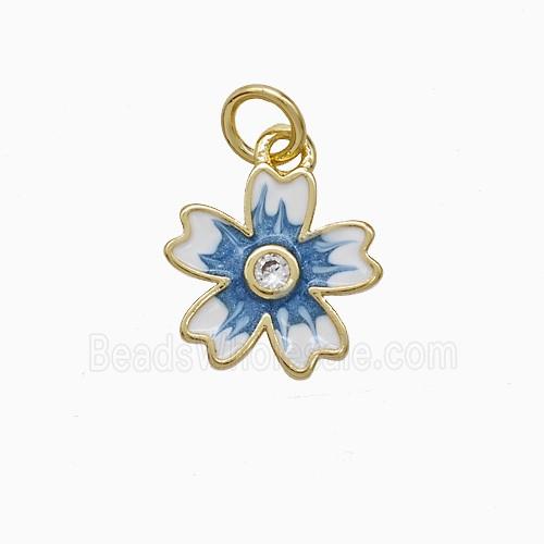 Copper Flower Pendant Blue Enamel Gold Plated