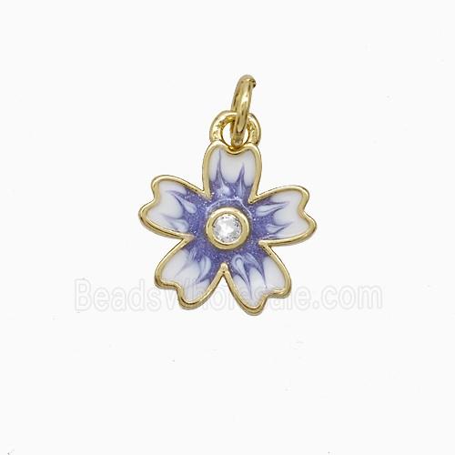 Copper Flower Pendant Lavender Enamel Gold Plated