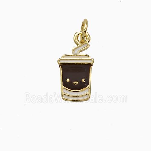 Coffee Cup Charms Copper Pendant Black Enamel Gold Plated