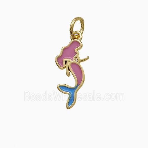 Copper Mermaid Pendant Pink Enamel Gold Plated