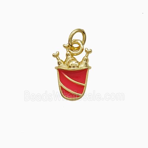 Fried Chicken Bucket Charms Copper Pendant Red Enamel Gold Plated