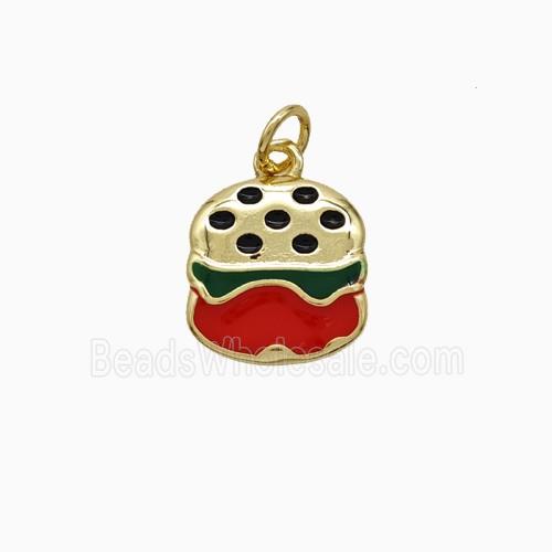 Hamburger Charms Copper Pendant Red Enamel Gold Plated