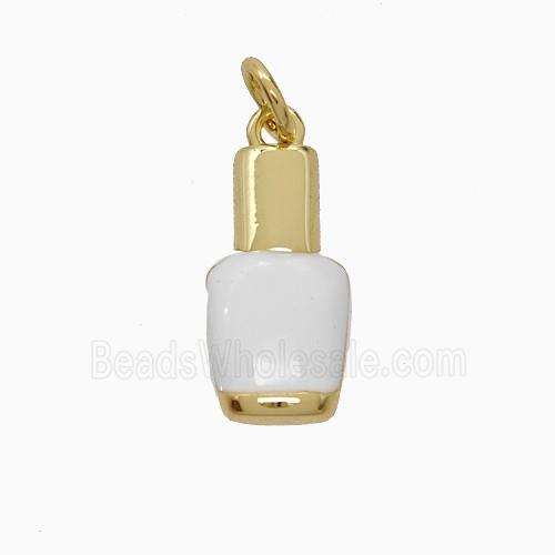 Nail Polish Bottle Charms Copper Pendant White Enamel Gold Plated