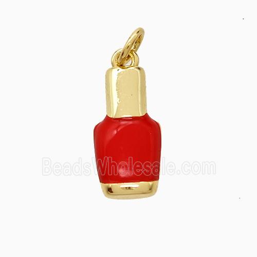 Nail Polish Bottle Charms Copper Pendant Red Enamel Gold Plated