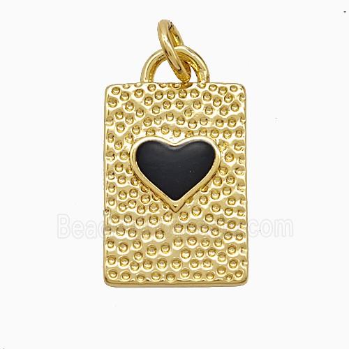 Copper Heart Pendant Black Enamel Rectangle Gold Plated