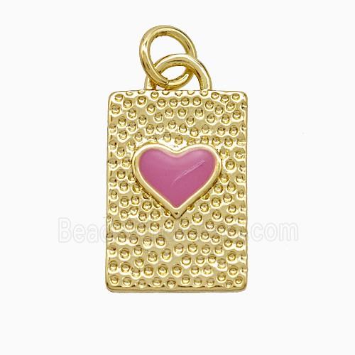 Copper Heart Pendant Pink Enamel Rectangle Gold Plated