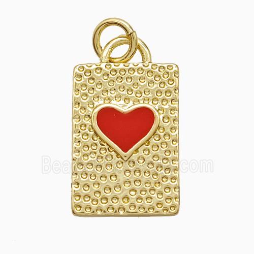 Copper Heart Pendant Red Enamel Rectangle Gold Plated
