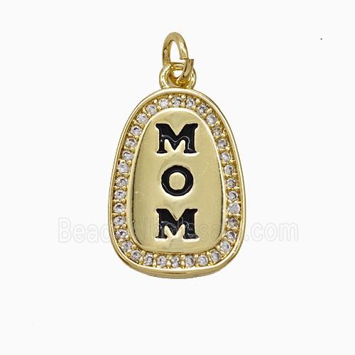 Copper MOM Pendant Pave Zirconia Black Enamel Gold Plated