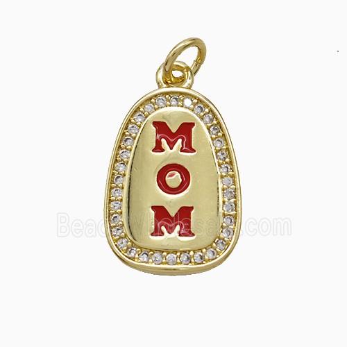 Copper MOM Pendant Pave Zirconia Red Enamel Gold Plated