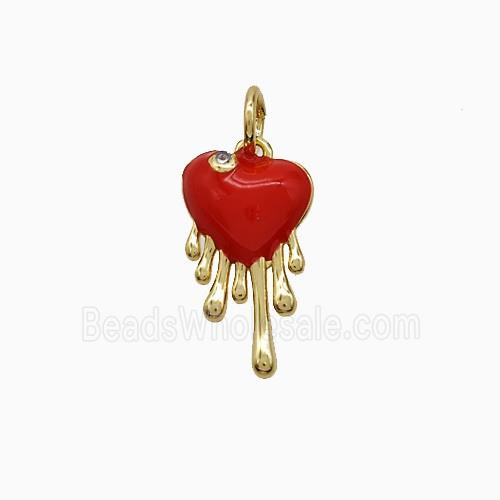Copper Heart Pendant Red Enamel Gold Plated