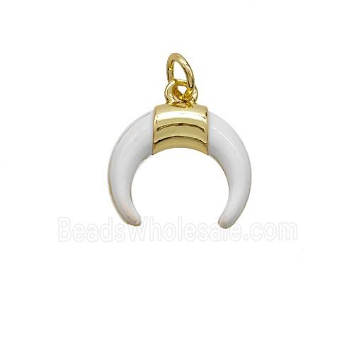 Copper Horn Pendant White Enamel Gold Plated