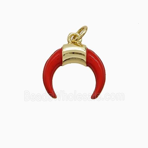 Copper Horn Pendant Red Enamel Gold Plated