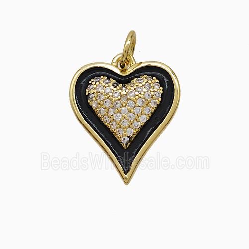 Copper Heart Pendant Pave Zirconia Black Enamel Gold Plated