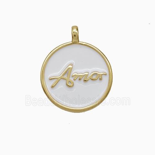Copper Amor Pendant White Enamel Circle Gold Plated