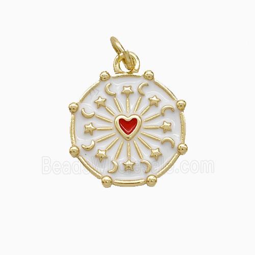 Copper Heart Pendant White Red Enamel Moon Star Gold Plated