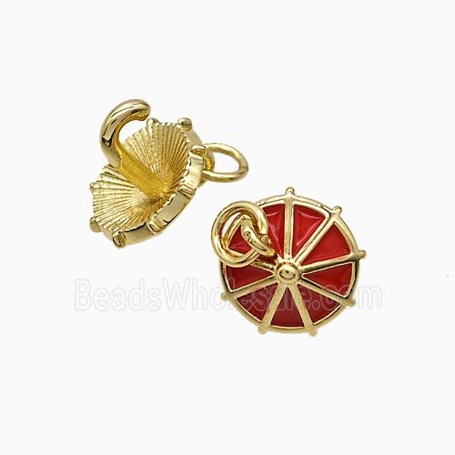 Copper Umbrella Pendant Red Enamel Gold Plated