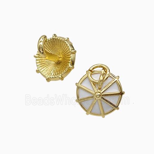Copper Umbrella Pendant White Enamel Gold Plated