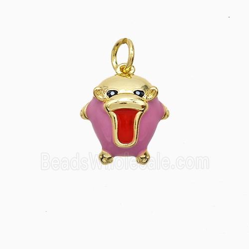 Hippopotamus Charms Copper Pendant Pink Red Enamel Gold Plated