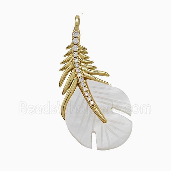 Copper Feather Pendant Pave Zirconia Shell Gold Plated