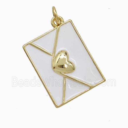 Copper Envelope Pendant White Enamel Heart Lover Gold Plated