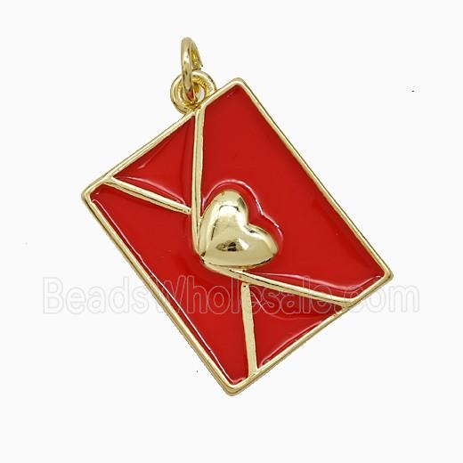 Copper Envelope Pendant Red Enamel Heart Lover Gold Plated