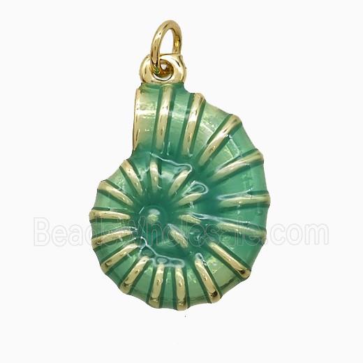 Copper Spiral Shell Pendant Green Painted Gold Plated