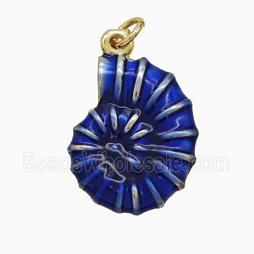 Copper Spiral Shell Pendant Blue Painted Gold Plated