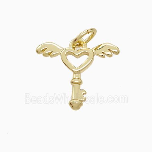 Copper Key Angel Wings Pendant 18K Gold Plated