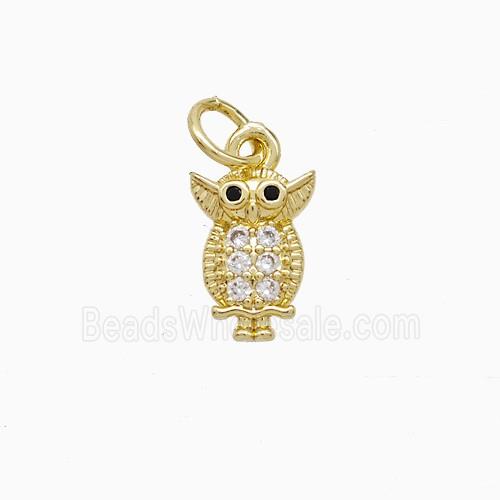Copper Owl Pendant Pave Zirconia 18K Gold Plated