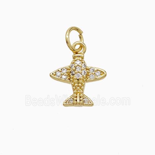 Copper Airplane Pendant Pave Zirconia 18K Gold Plated